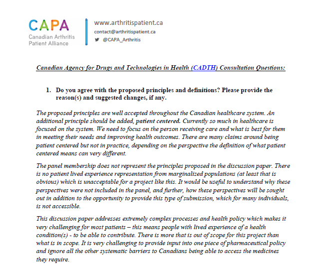 CAPA’s CADTH Consultation Submission