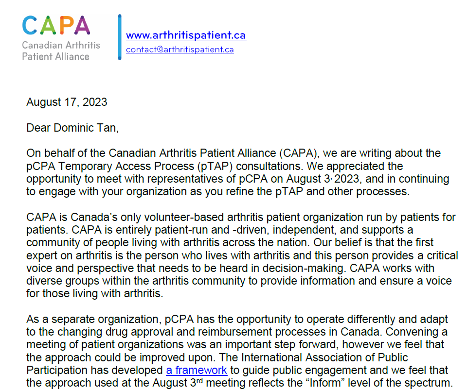 pan-Canadian Pharmaceutical Alliance (pCPA) submission
